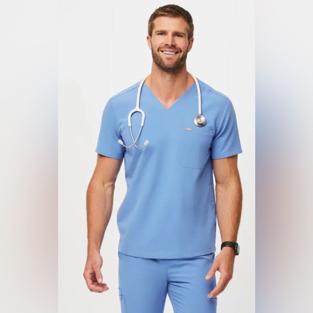 Figs Men's Blue V-Neck Shirt